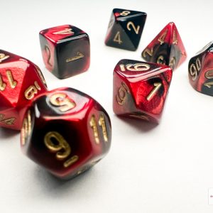 Gemini Mini-hedral Black-Red/gold 7-Die Set 20633 - Dice Emporium