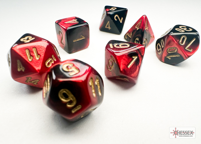 Gemini Mini-hedral Black-Red/gold 7-Die Set 20633 - Dice Emporium