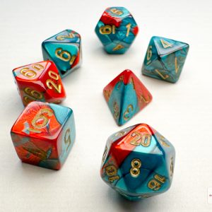 Gemini Mini-hedral Red-Teal/gold 7-Die Set 20662 - Dice Emporium