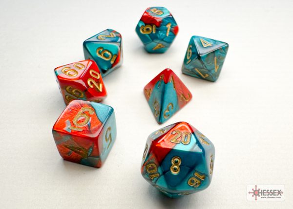 Gemini Mini-hedral Red-Teal/gold 7-Die Set 20662 - Dice Emporium