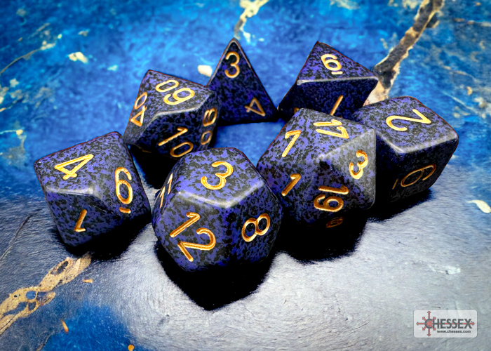 Speckled Golden Cobalt Polyhedral 7-Dice Set 25337 - dice emporium