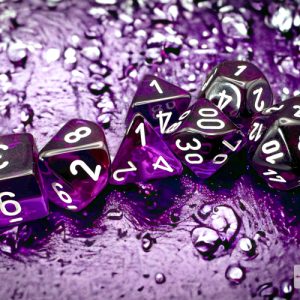 Translucent Purple/white Polyhedral 7-Dice Set - dice emporium