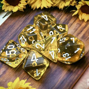 Translucent Yellow/white Polyhedral 7-Dice Set - dice emporium