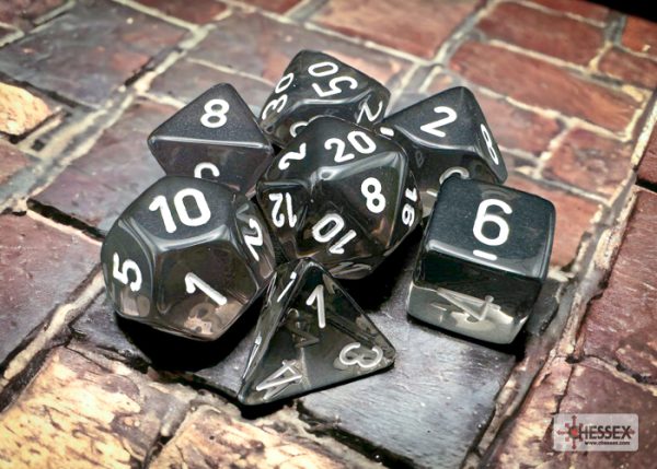 Translucent Smoke/white Polyhedral 7-Dice Set - dice emporium