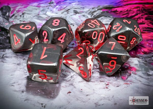 Translucent Smoke/red Polyhedral 7-Dice Set - dice emporium