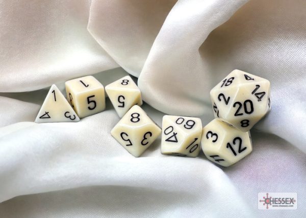 Opaque Ivory/black Polyhedral 7-Dice Set 25400 - dice emporium