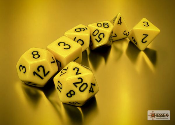 Opaque Yellow/black Polyhedral 7-Dice Set 25402 - dice emporium