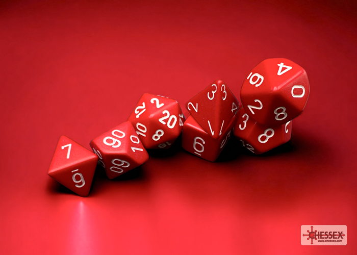 Opaque Red/white Polyhedral 7-Dice Set 25404 - dice emporium