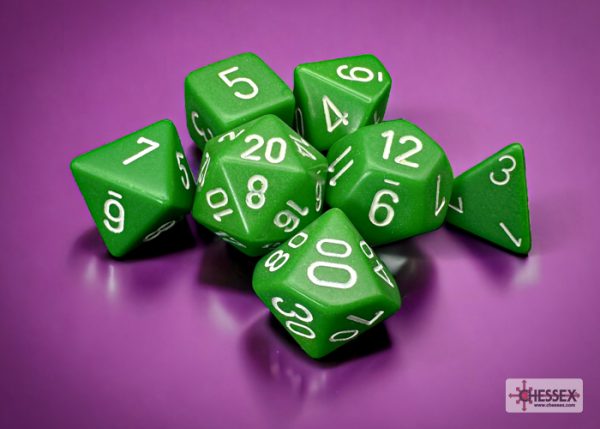 Opaque Green/white Polyhedral 7-Dice Set 25405 - dice emporium