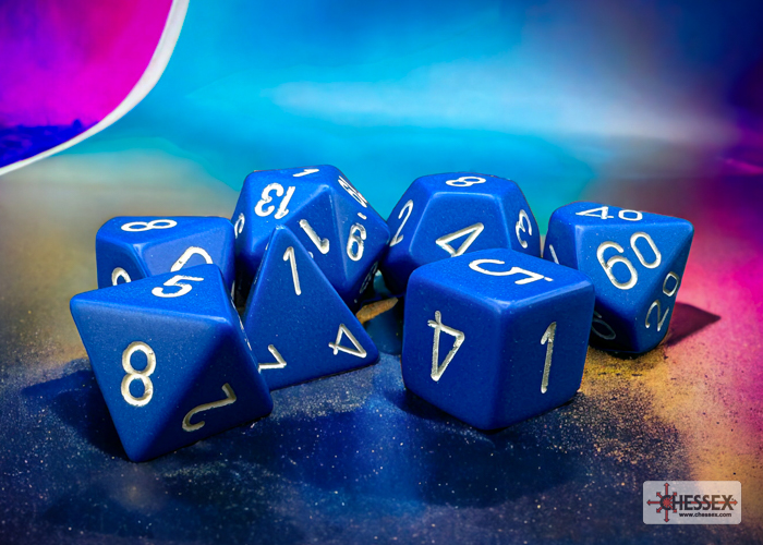 Opaque Blue/white Polyhedral 7-Dice Set 25406 - dice emporium