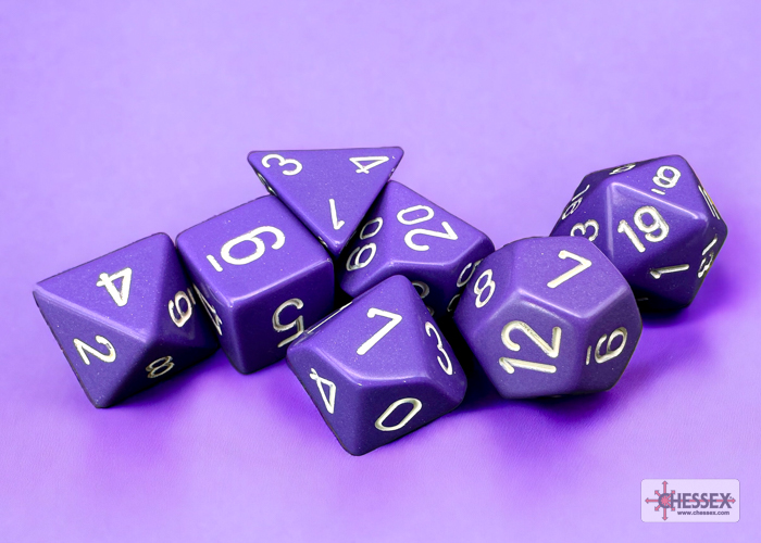 Opaque Purple/white Polyhedral 7-Dice Set 25407 - dice emporium