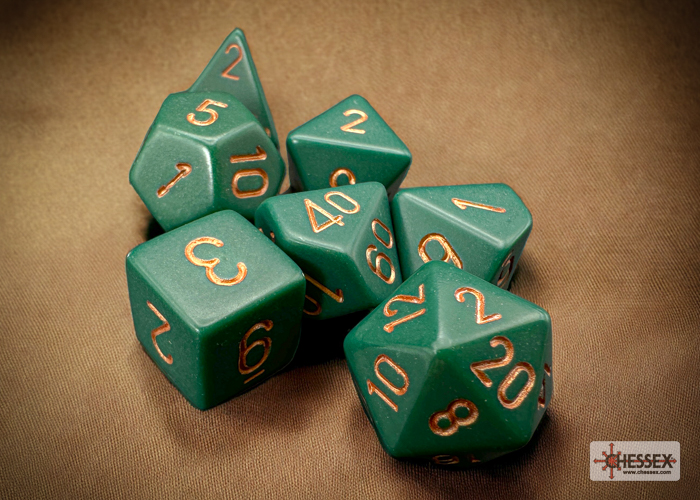 Opaque Dusty Green/copper Polyhedral 7-Dice Set 25415 - dice emporium