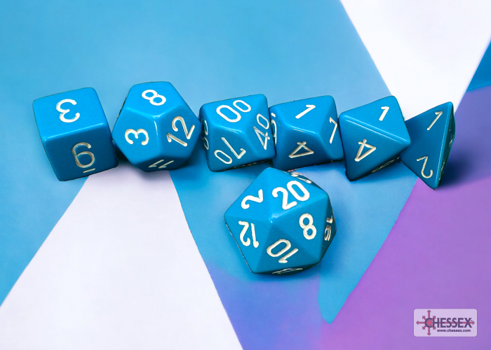 Opaque Light Blue/white Polyhedral 7-Dice Set 25416 - dice emporium