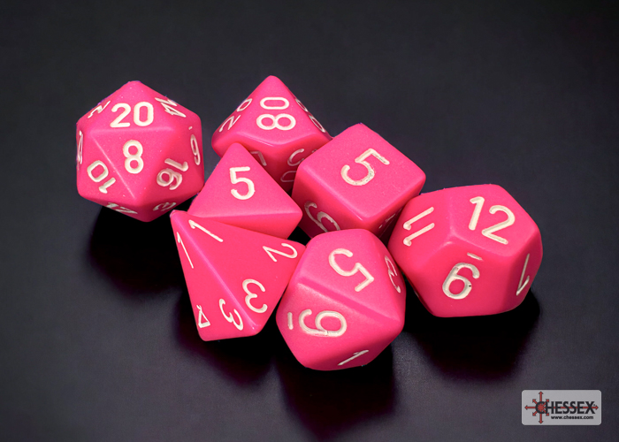 Opaque Pink/white Polyhedral 7-Dice Set 25444 - dice emporium