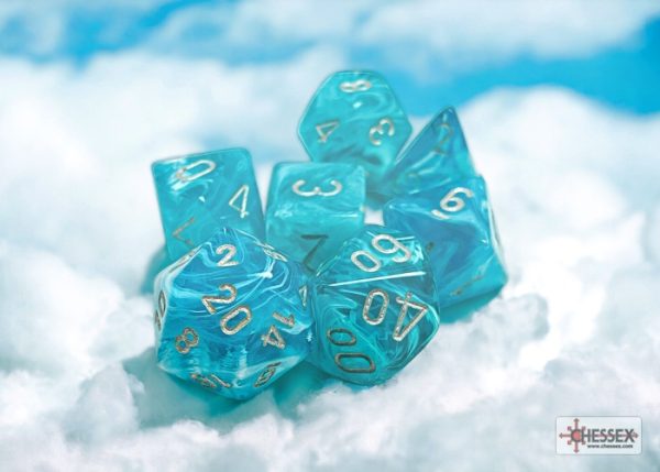 Cirrus Aqua/silver Polyhedral 7-Dice Set 27465 - dice emporium