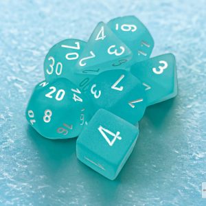 Frosted Teal/white Polyhedral 7-Dice Set 27405 - dice emporium