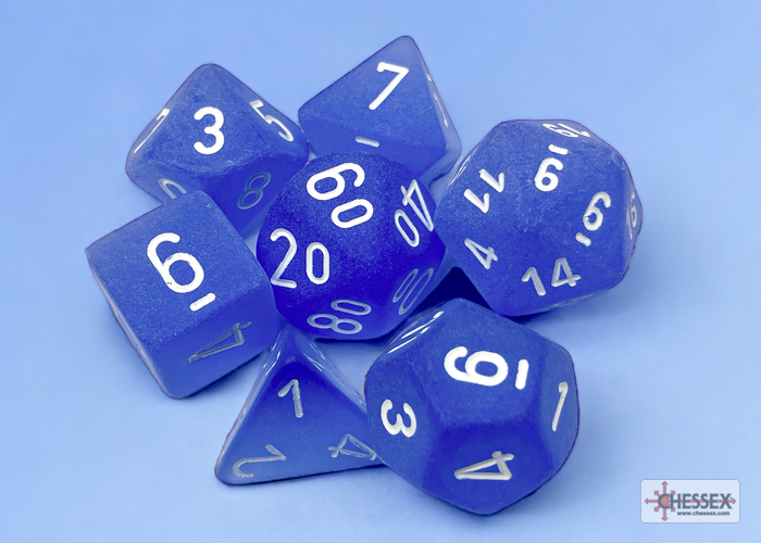 Frosted Blue/white Polyhedral 7-Dice Set 27406 - dice emporium