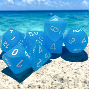 Frosted Caribbean Blue/white Polyhedral 7-Dice Set 27416 - dice emporium