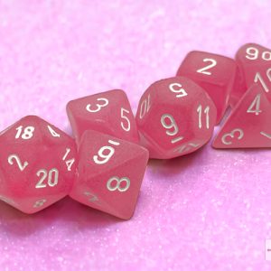 Frosted Pink/white Polyhedral 7-Dice Set 27464 - dice emporium