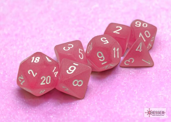 Frosted Pink/white Polyhedral 7-Dice Set 27464 - dice emporium