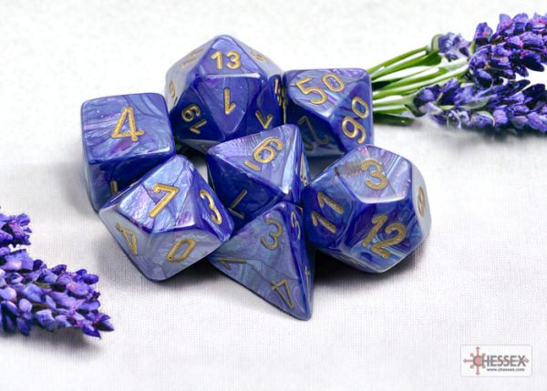 Lustrous Purple/gold Polyhedral 7-Dice Set 27497 - dice emporium