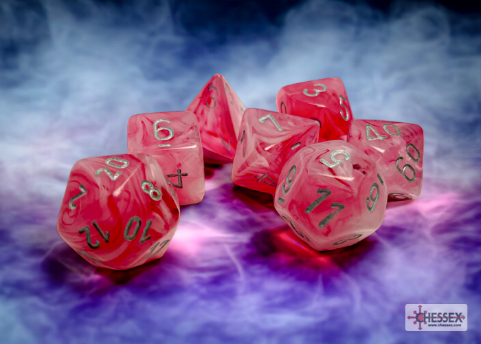 Ghostly Glow Pink/silver Polyhedral 7-Dice Set 27524 - dice emporium