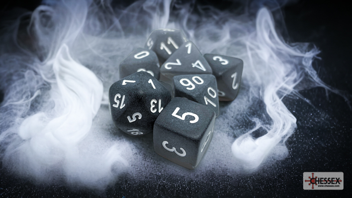 Frosted Polyhedral Smoke/white 7-Die Set LE431 - dice emporium