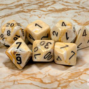 Marble Ivory/black Polyhedral 7-Dice Set 27402 - dice emporium