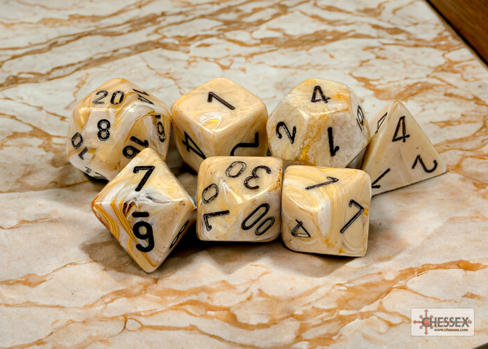 Marble Ivory/black Polyhedral 7-Dice Set 27402 - dice emporium