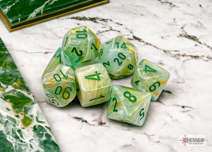 Marble Green/dark green Polyhedral 7-Dice Set 27409 - dice emporium