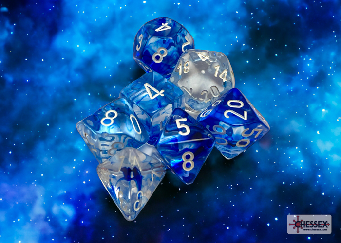 Nebula Dark Blue/white Polyhedral 7-Dice Set 27466 - dice emporium