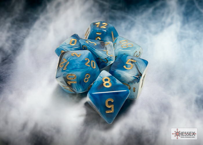 Phantom Teal/gold Polyhedral 7-Dice Set 27489 - dice emporium