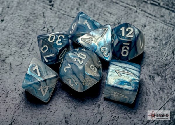 Lustrous Slate/white Polyhedral 7-Dice Set 27490 - dice emporium