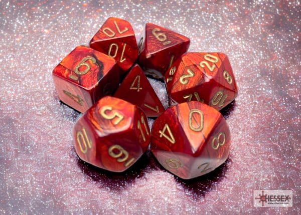 Scarab Scarlet/gold Polyhedral 7-Dice Set 27414 - dice emporium