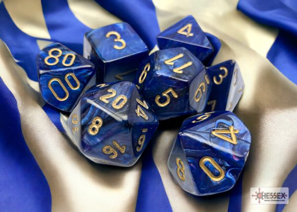 Scarab Royal Blue/gold Polyhedral 7-Dice Set 27427 - dice emporium