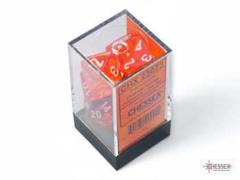 Translucent Orange/white Polyhedral 7-Dice Set - dice emporium