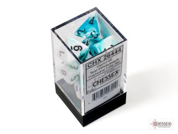 Gemini Teal-White/black Polyhedral 7-Dice Set 26444 - dice emporium