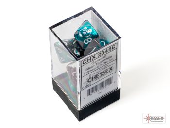 Gemini Steel-Teal/white Polyhedral 7-Dice Set 26456