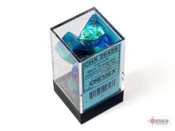 Gemini Blue-Teal/gold Polyhedral 7-Dice Set 26459 - dice emporium