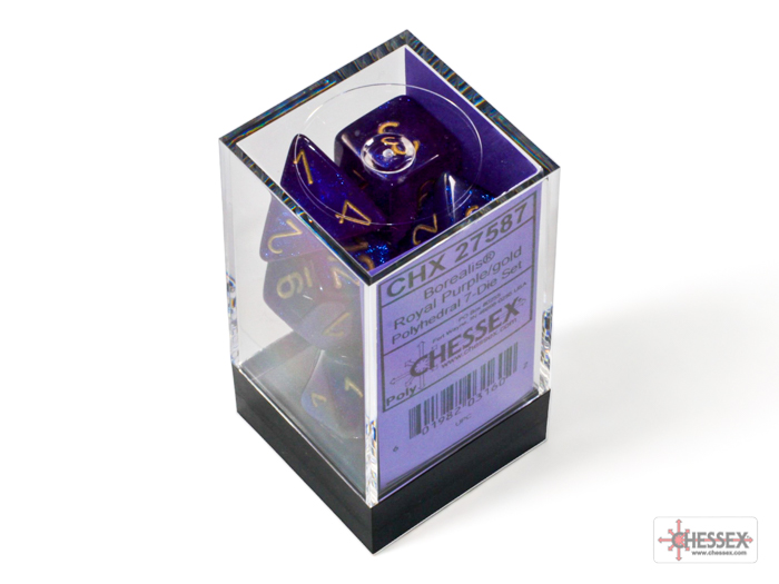 Borealis Royal Purple/gold Luminary 7-die set -DiceEmporium.com