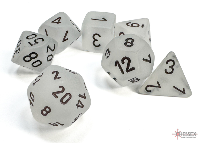 Frosted Clear/black Polyhedral 7-Dice Set 27401 - dice emporium