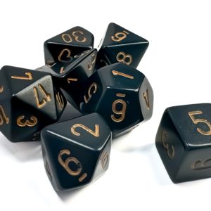 Opaque Black/gold Polyhedral 7-Dice Set 25428 - dice emporium