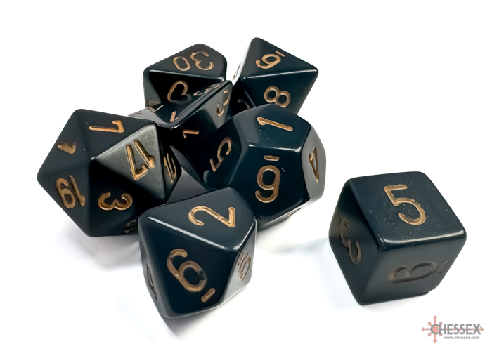 Opaque Black/gold Polyhedral 7-Dice Set 25428 - dice emporium