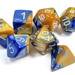 Gemini Blue-Gold/white Polyhedral 7-Dice Set 26422 - dice emporium