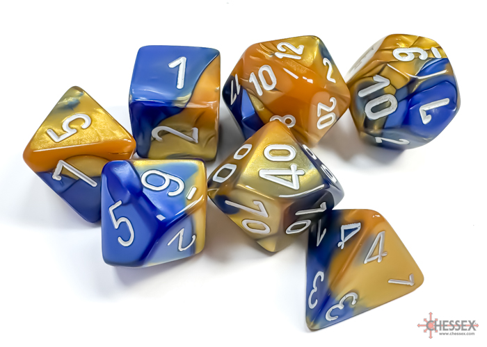 Gemini Blue-Gold/white Polyhedral 7-Dice Set 26422 - dice emporium