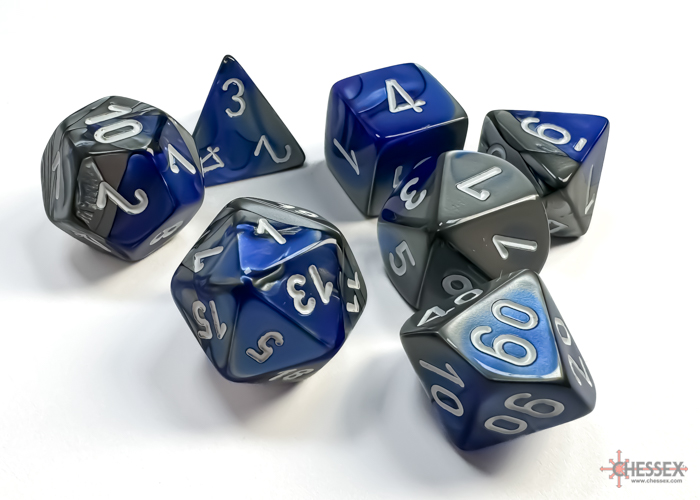 Gemini Blue-Steel/white Polyhedral 7-Dice Set 26423 - dice emporium