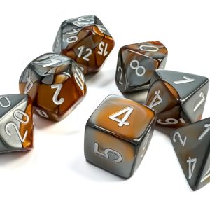 Gemini Copper-Steel/white Polyhedral 7-Dice Set 26424 - dice emporium