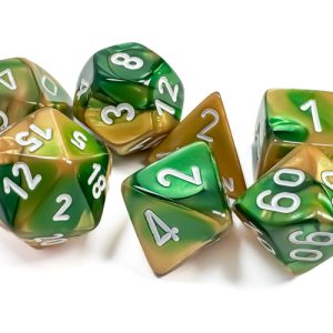 Gemini Gold-Green/white Polyhedral 7-Dice Set 26425 - dice emporium