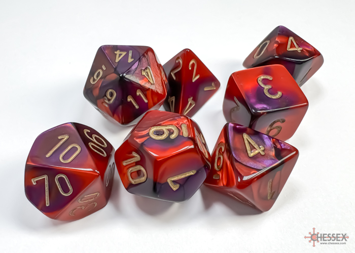 Gemini Purple-Red/gold Polyhedral 7-Dice Set 26426 - dice emporium