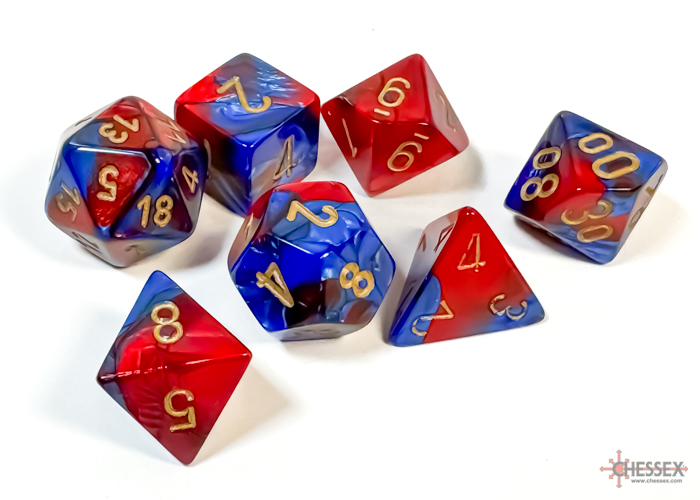 Gemini Blue-Red/gold Polyhedral 7-Dice Set 26429 - dice emporium